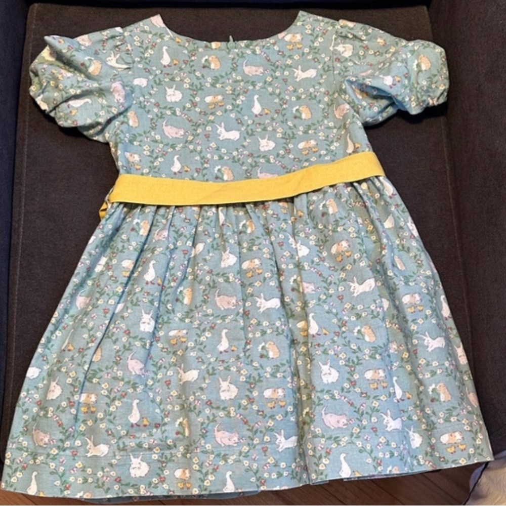 ISO !! MINI BODEN EASTER GREEN DRESS ANIMAL PRINT with Yellow Belt